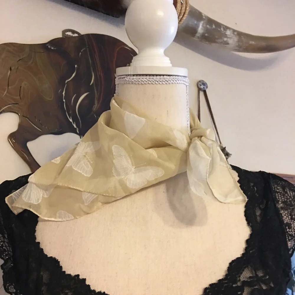 Tan butterfly bandana scarf 20” x 20”
